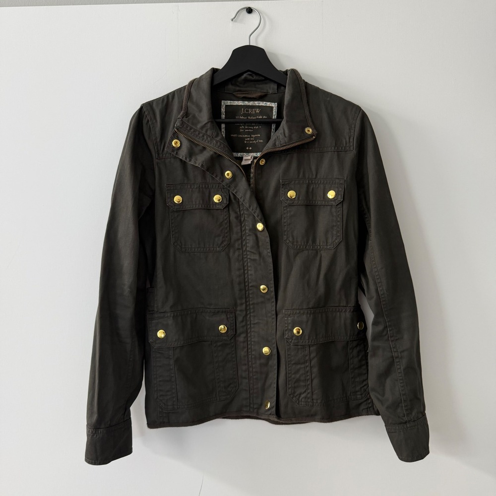 J.Crew Field Jacket Womens S Olive Green Cotton Utility Coat Relaxed Boyfriend